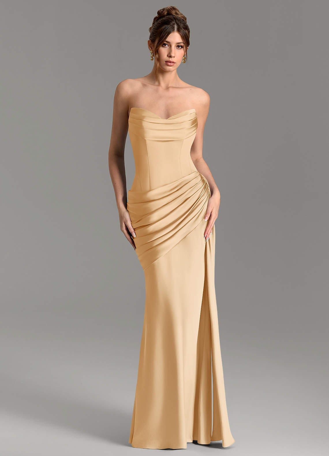 Zorah Mermaid Sweetheart Stretch Satin Bridesmaid Dress in Gold