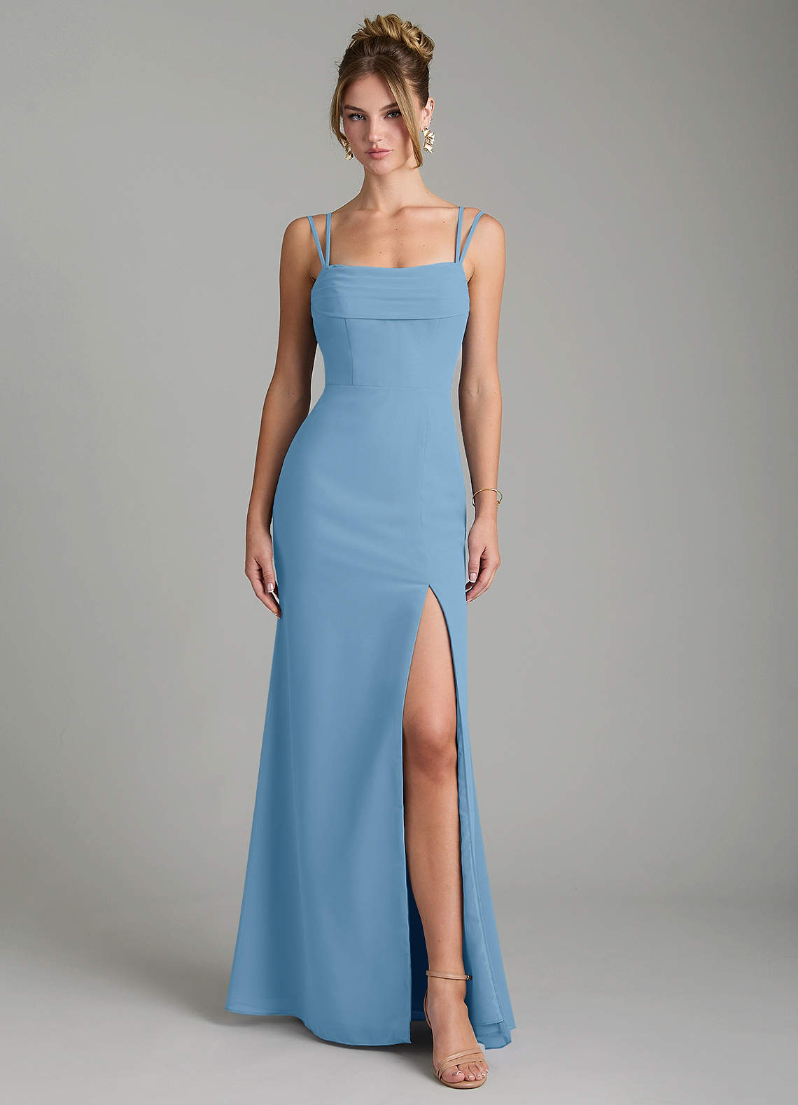 Egypt Sheath Sweetheart Chiffon Bridesmaid Dress in Steel Blue