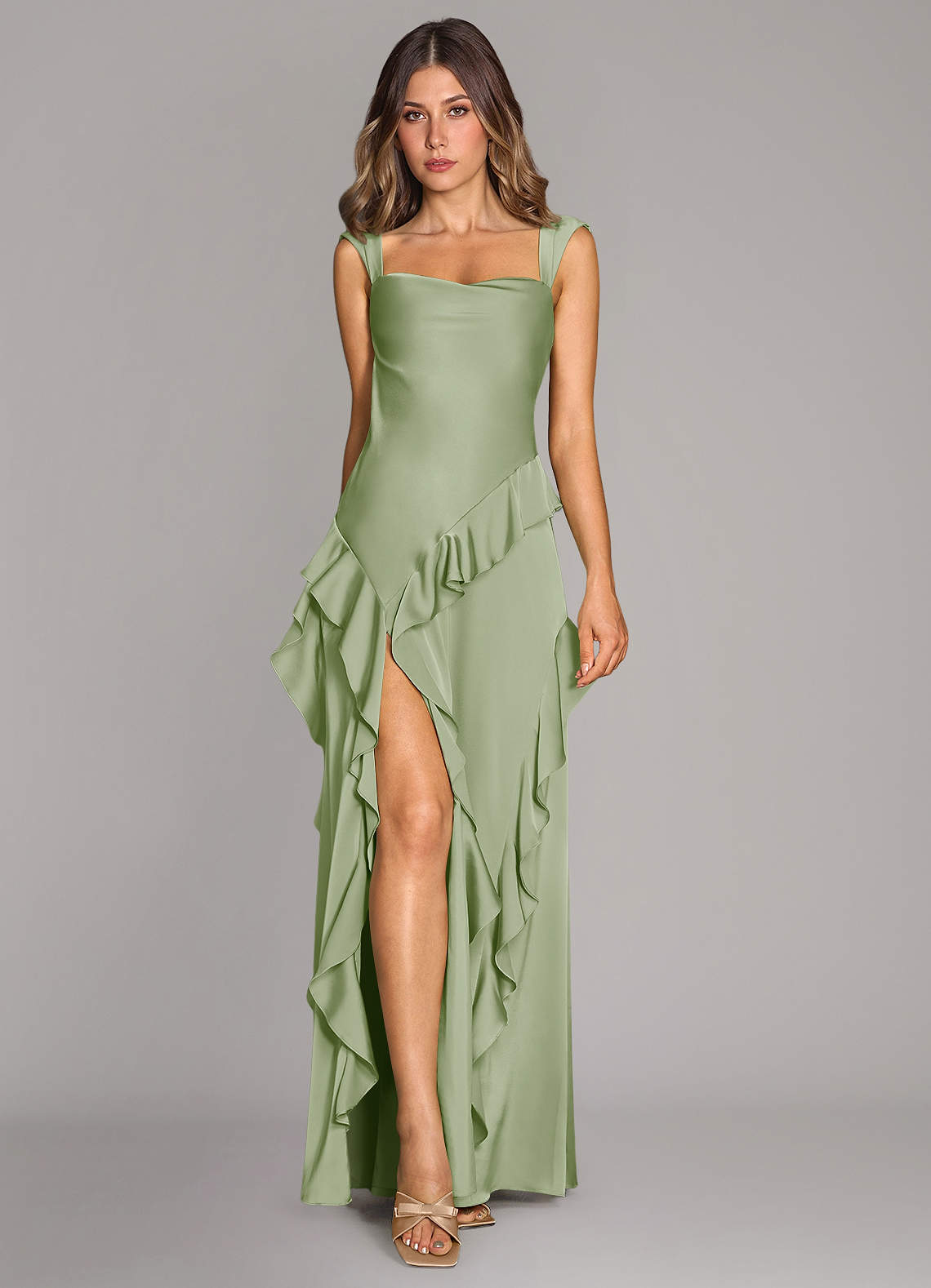 Sloane A-Line Sweetheart Stretch Satin Bridesmaid Dress in Dusty Sage