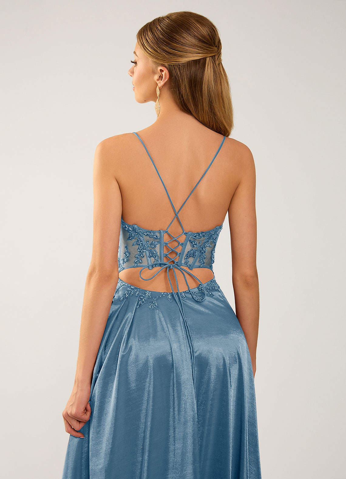 Isoldemark A-Line Sweetheart Satin Evening Dress in dusty blue