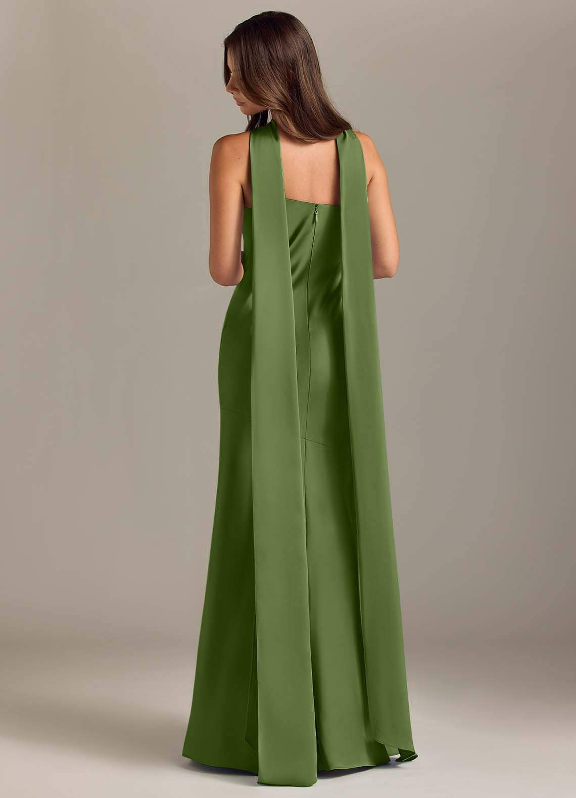 Kinsley Mermaid Halter Stretch Satin Bridesmaid Dress in Juniper