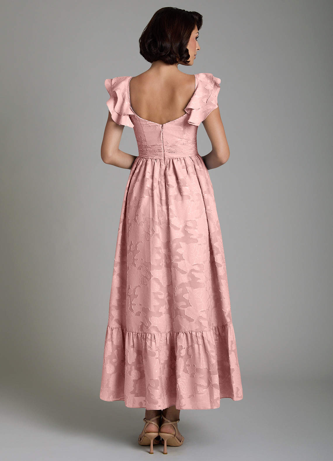 Anaya A-Line V-Neck Floral Burnout Bridesmaid Dress in Powder Pink