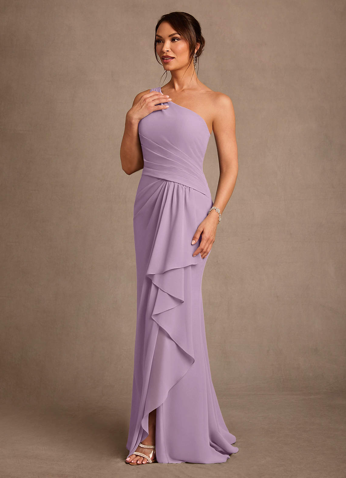 Floy Sheath One-Shoulder Chiffon Mother of the Bride Dress in Wisteria