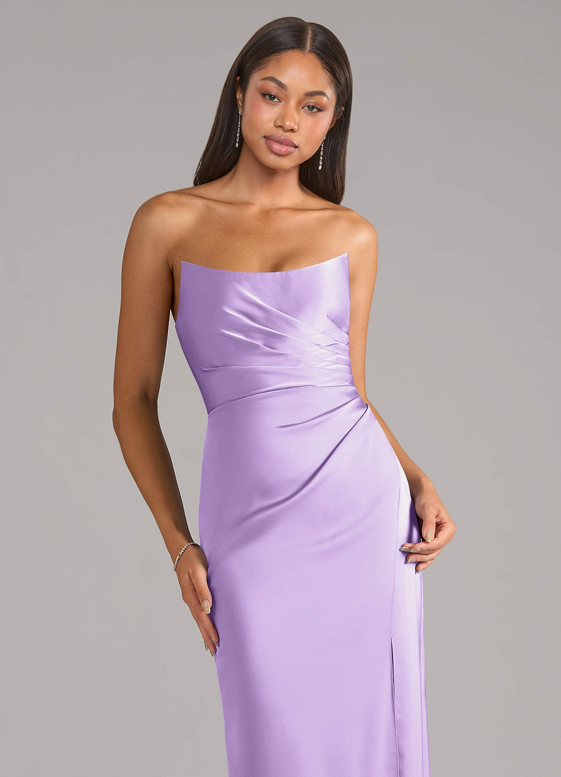 Marla Sheath Strapless Stretch Satin Bridesmaid Dress in Lilac