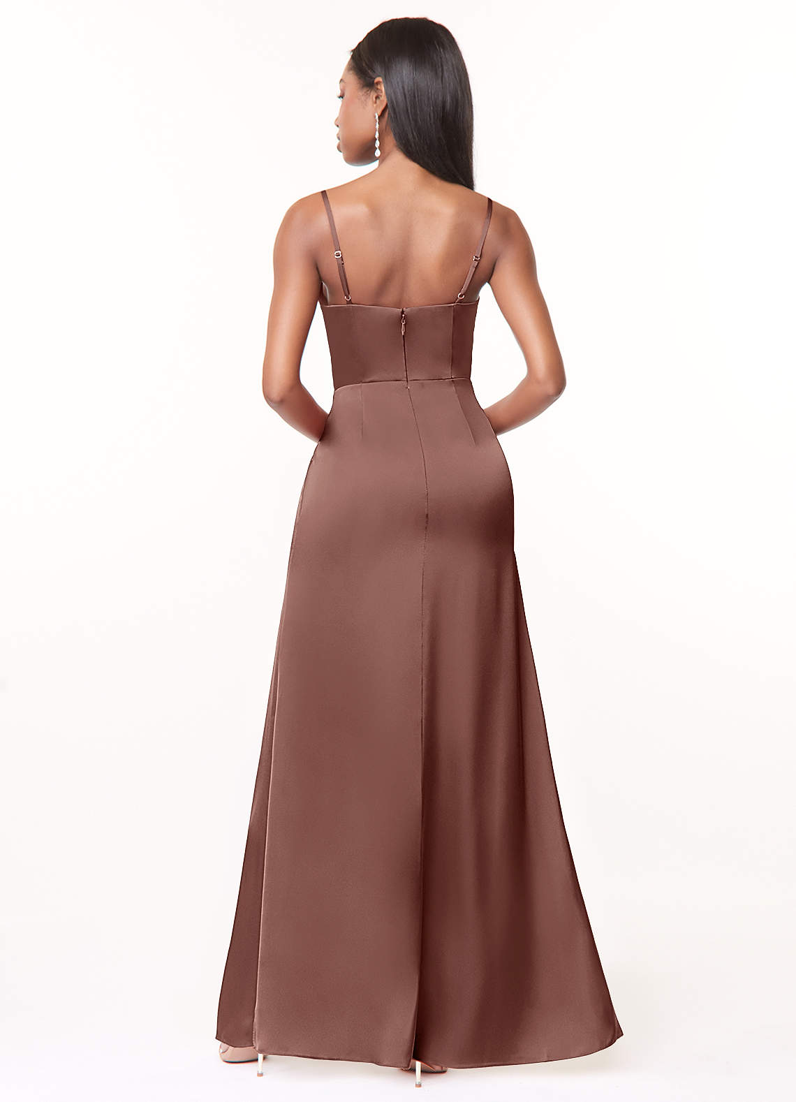 Maci A-Line V-Neck Stretch Satin Bridesmaid Dress in Espresso