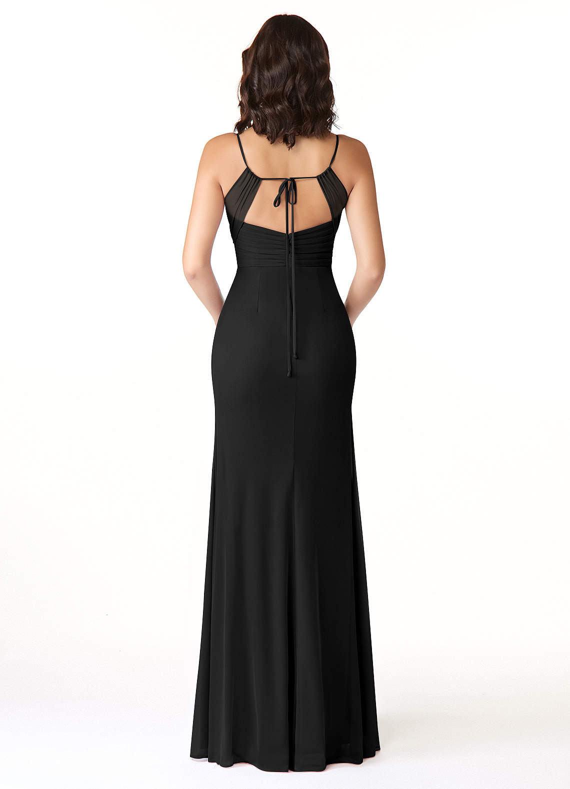 Reneya Mermaid V-Neck Mesh Bridesmaid Dress in black