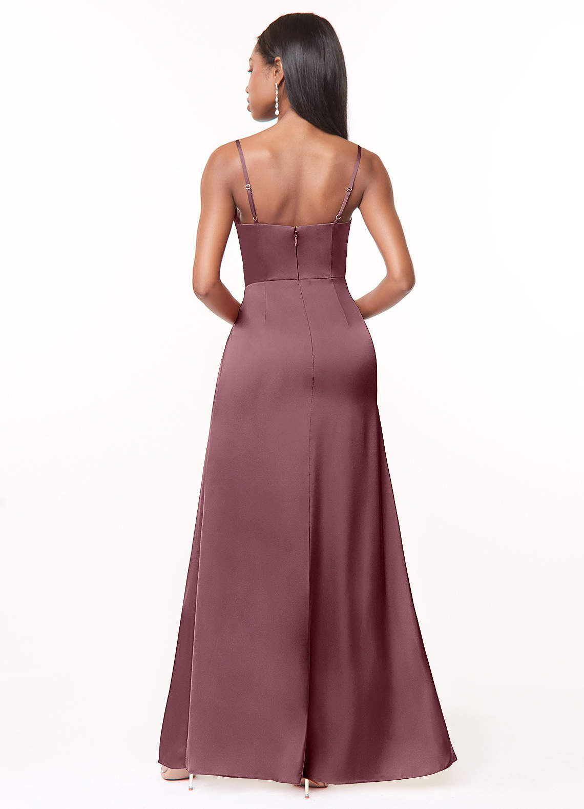 Maci A-Line V-Neck Stretch Satin Bridesmaid Dress in Amethyst