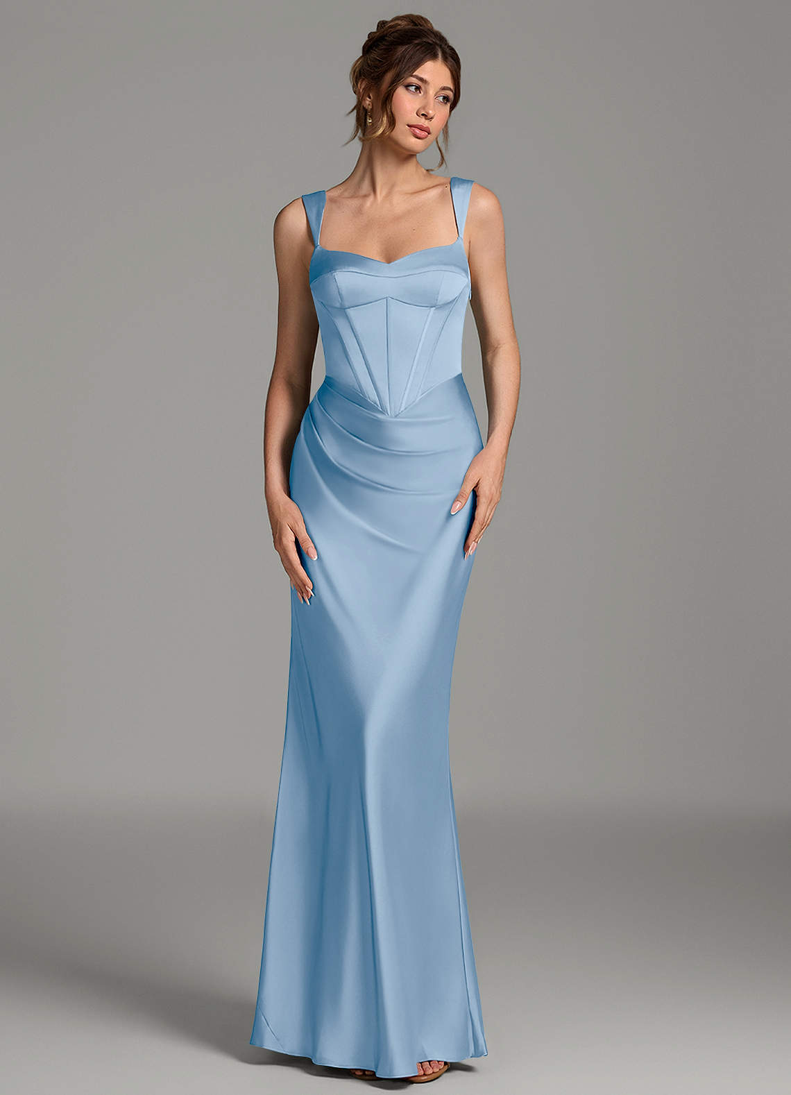 Mela Sheath Sweetheart Stretch Satin Bridesmaid Dress in Powder Blue