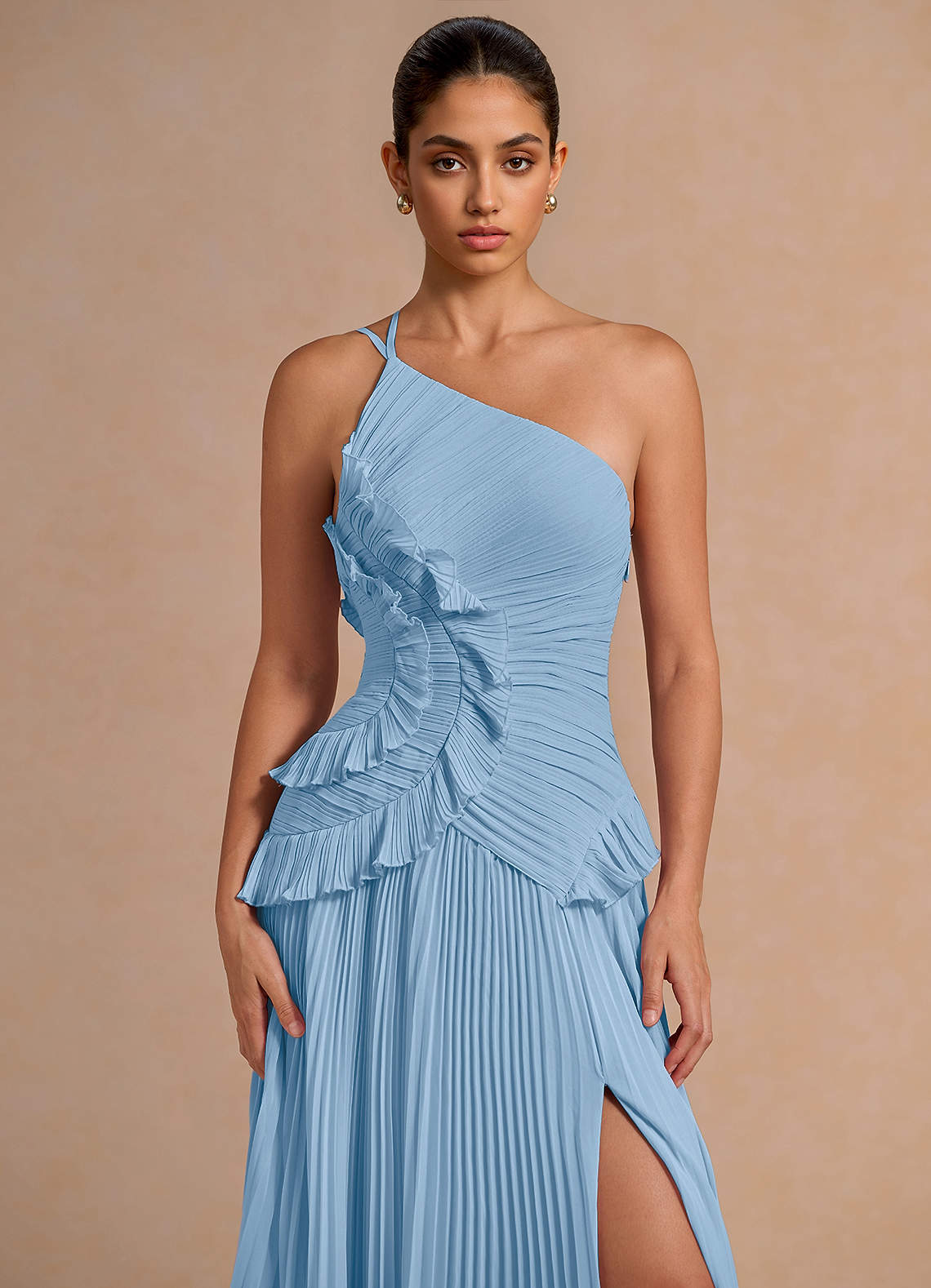 Melody A-Line One-Shoulder Chiffon Evening Dress in Haze blue