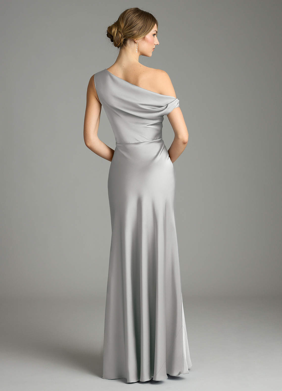 Emerson Mermaid One-Shoulder Stretch Satin Bridesmaid Dress in Silver