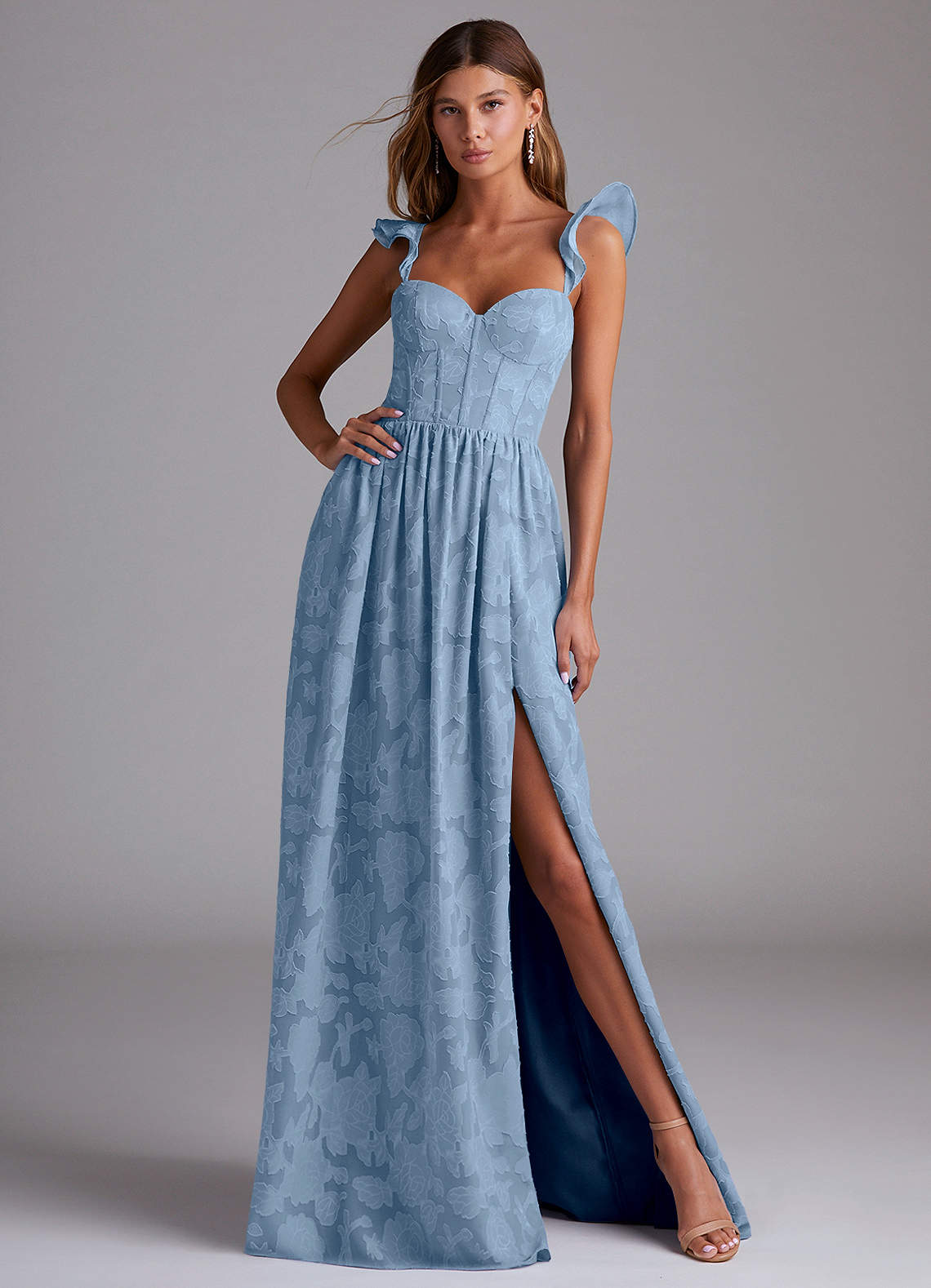 Denisse A-Line Sweetheart Floral Burnout Bridesmaid Dress in Powder Blue