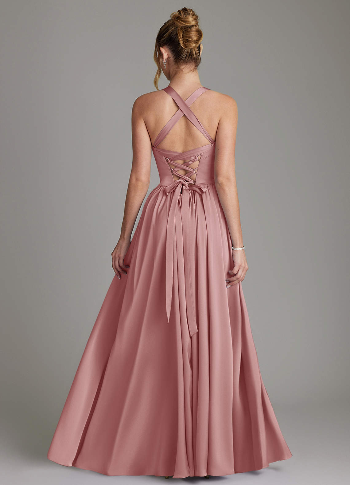 Francis A-Line V-Neck Stretch Satin Bridesmaid Dress in dusty rose