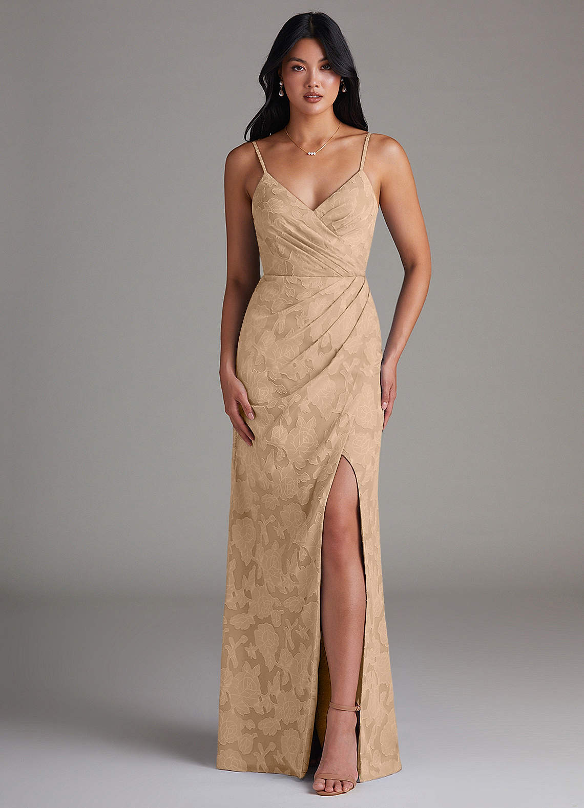 Maci Sheath V-Neck Floral Burnout Bridesmaid Dress in Champagne