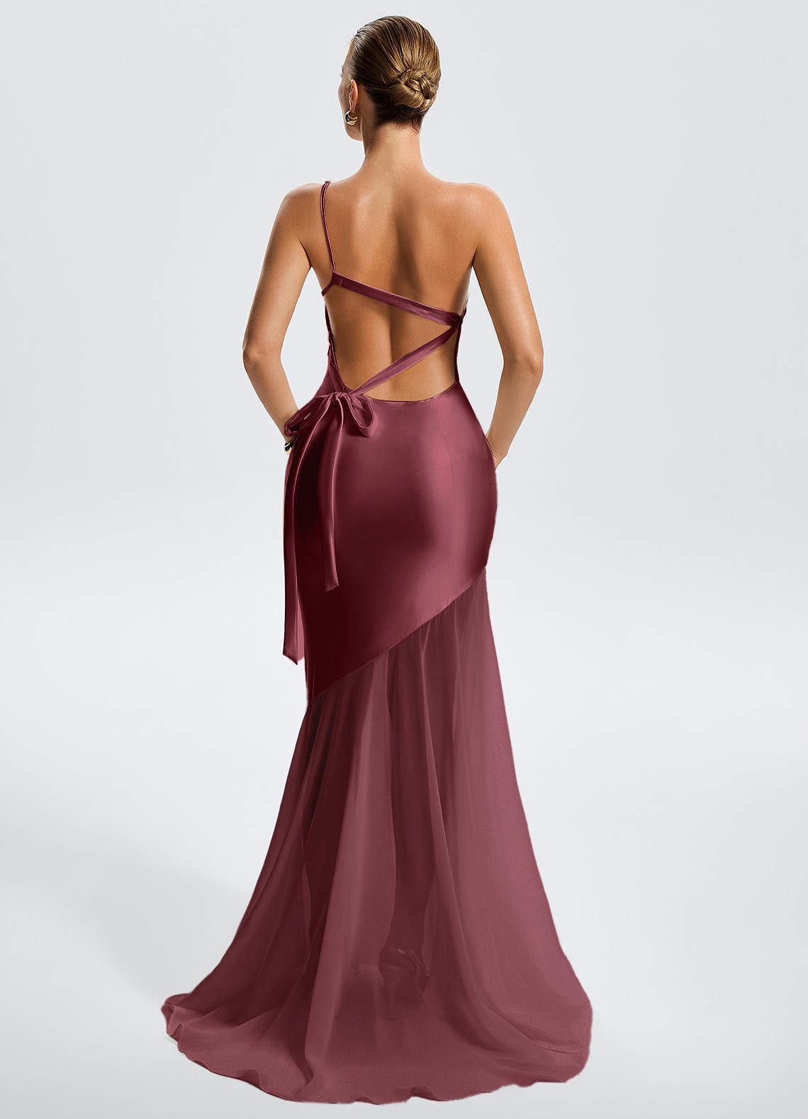 Idalia White Mermaid One-Shoulder Chiffon-Overlay Evening Dress in White Alabaster