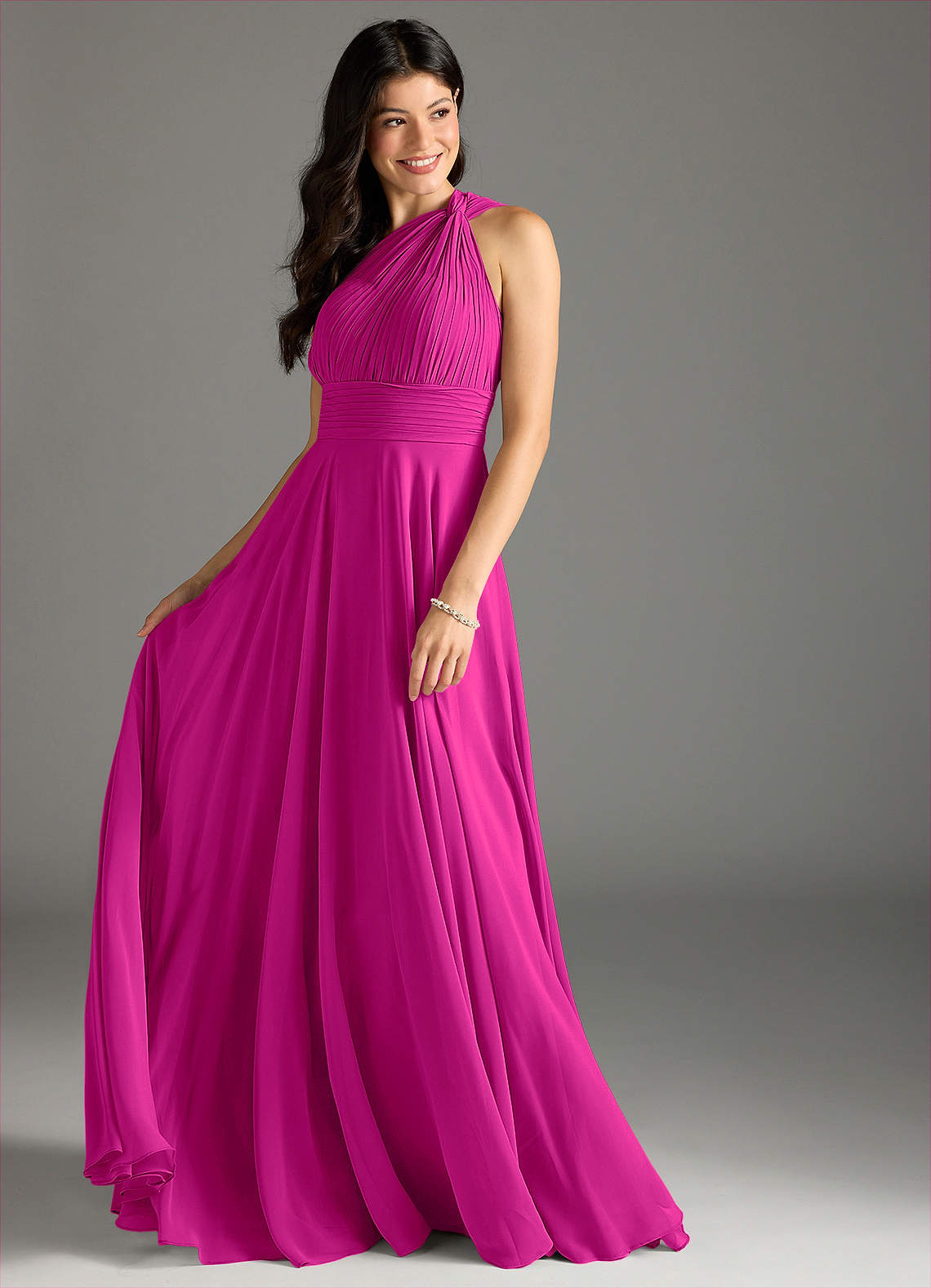 Charlize A-Line One-Shoulder Chiffon Bridesmaid Dress in Fuchsia