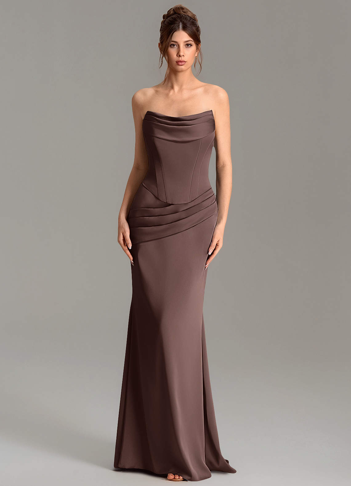 Adrienne Mermaid Cowl-Neck Stretch Satin Bridesmaid Dress in Ganache