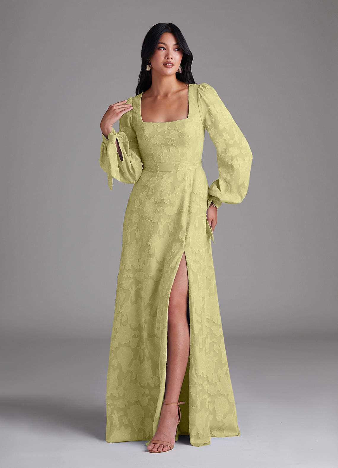 Leonia A-Line Square-Neck Stretch Satin Bridesmaid Dress in Lemon Sorbet
