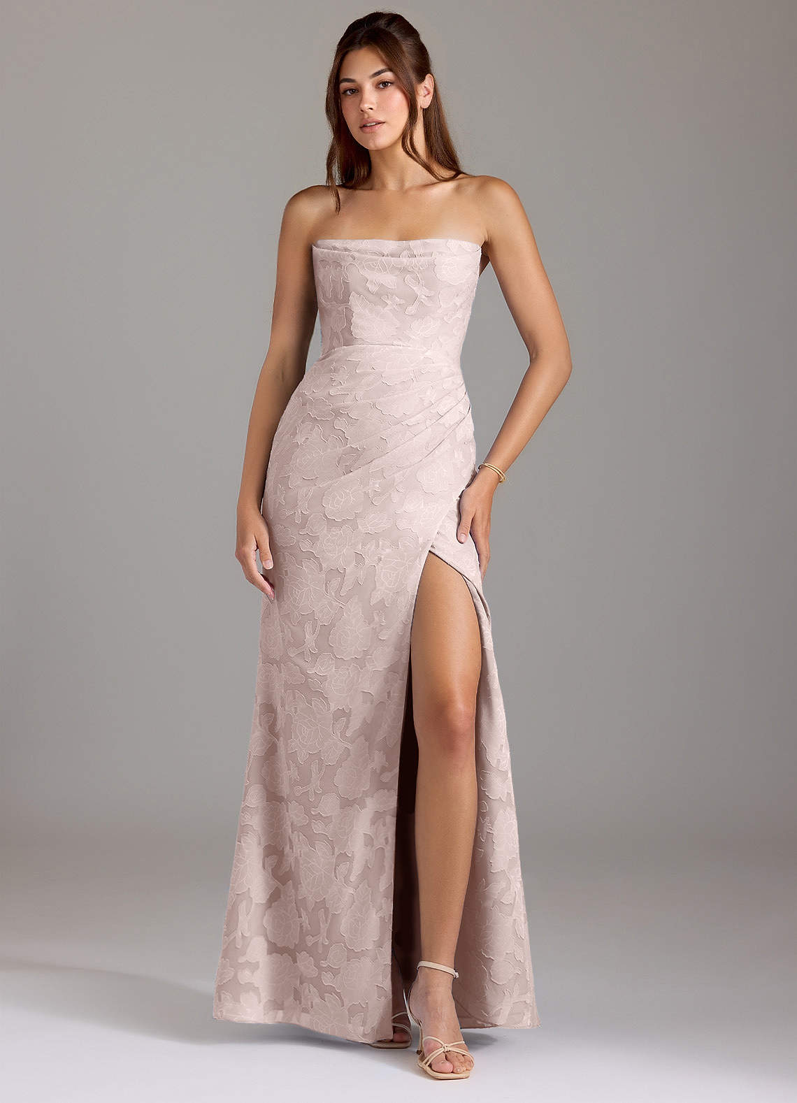 Leonis Sheath Strapless Floral Burnout Bridesmaid Dress in Blushing Pink