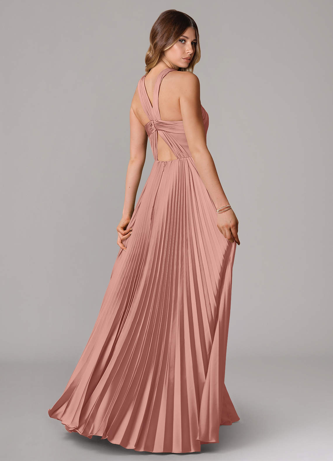 Afra A-Line Halter-Neck Stretch Satin Bridesmaid Dress in Rosette