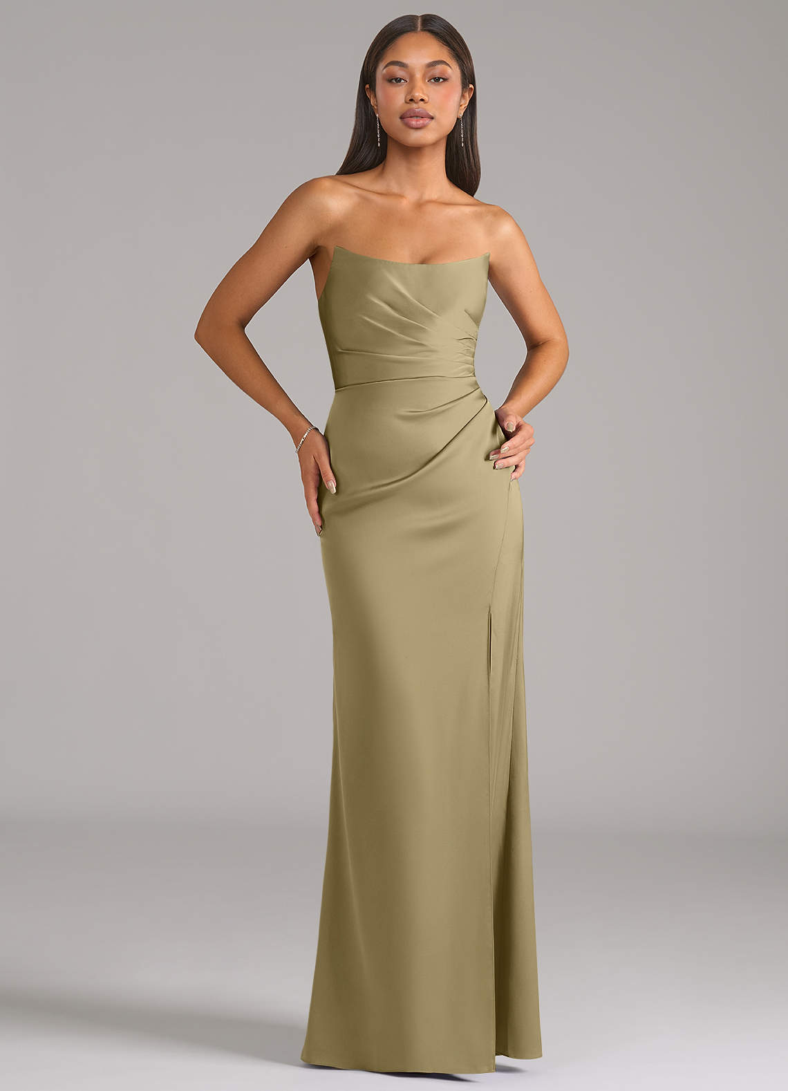 Marla Sheath Strapless Stretch Satin Bridesmaid Dress in Moss Green