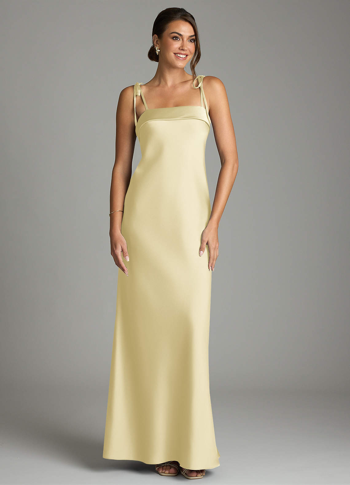 Ellia Sheath Straight-Neck Stretch Satin Bridesmaid Dress in Lemon Sorbet