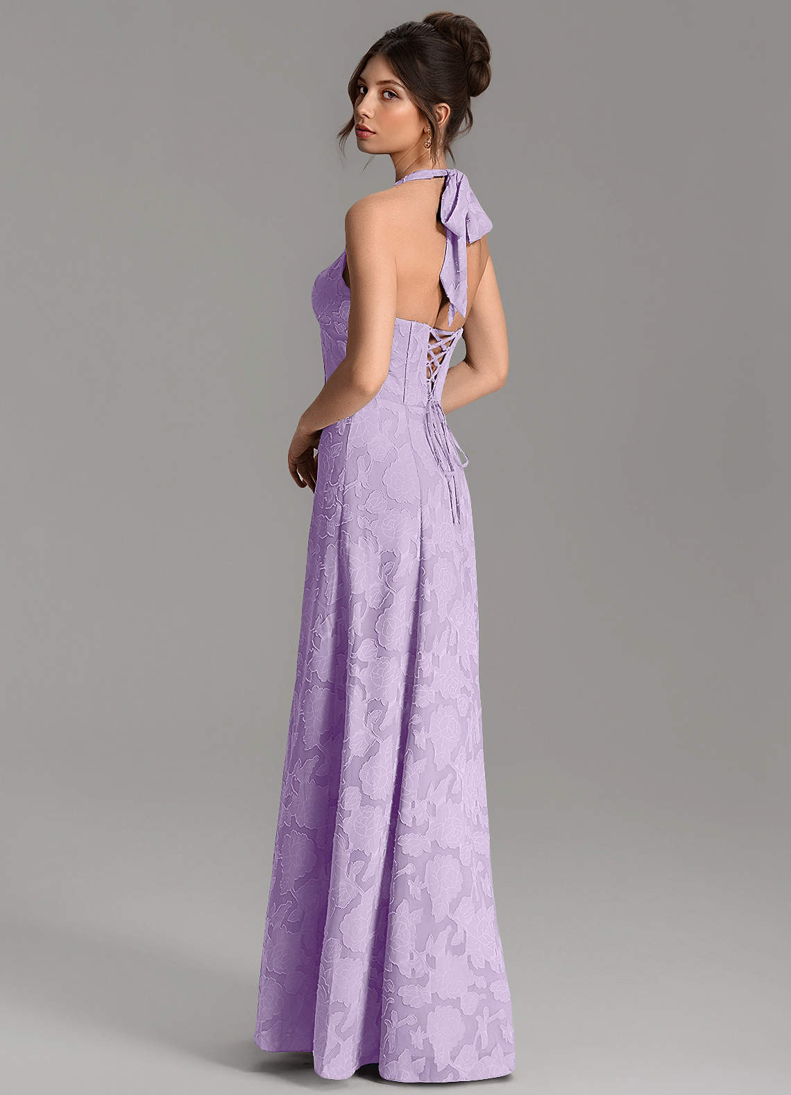 Nia A-Line V-Neck Floral Burnout Bridesmaid Dress in Lilac