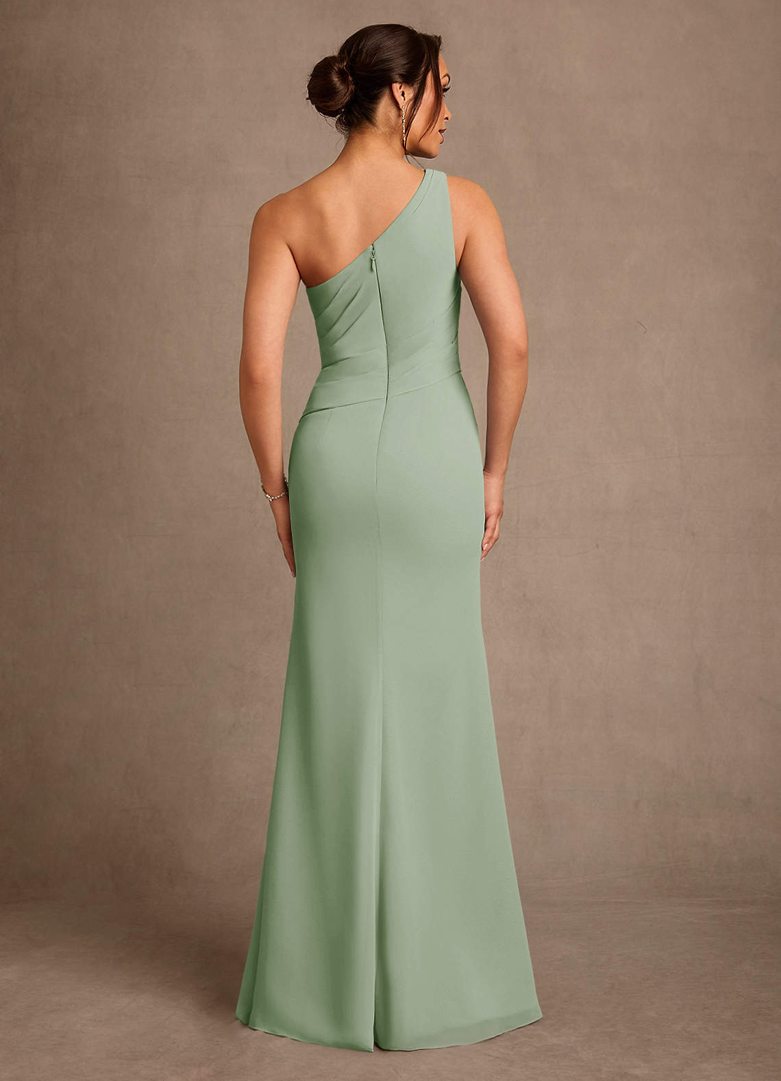 Floy Sheath One-Shoulder Chiffon Mother of the Bride Dress in Dusty Sage