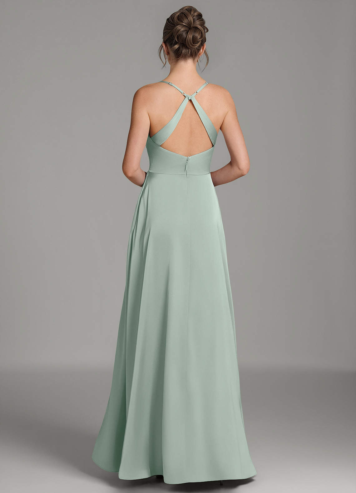 Frankie A-Line Scoop-Neck Stretch Satin Bridesmaid Dress in Agave