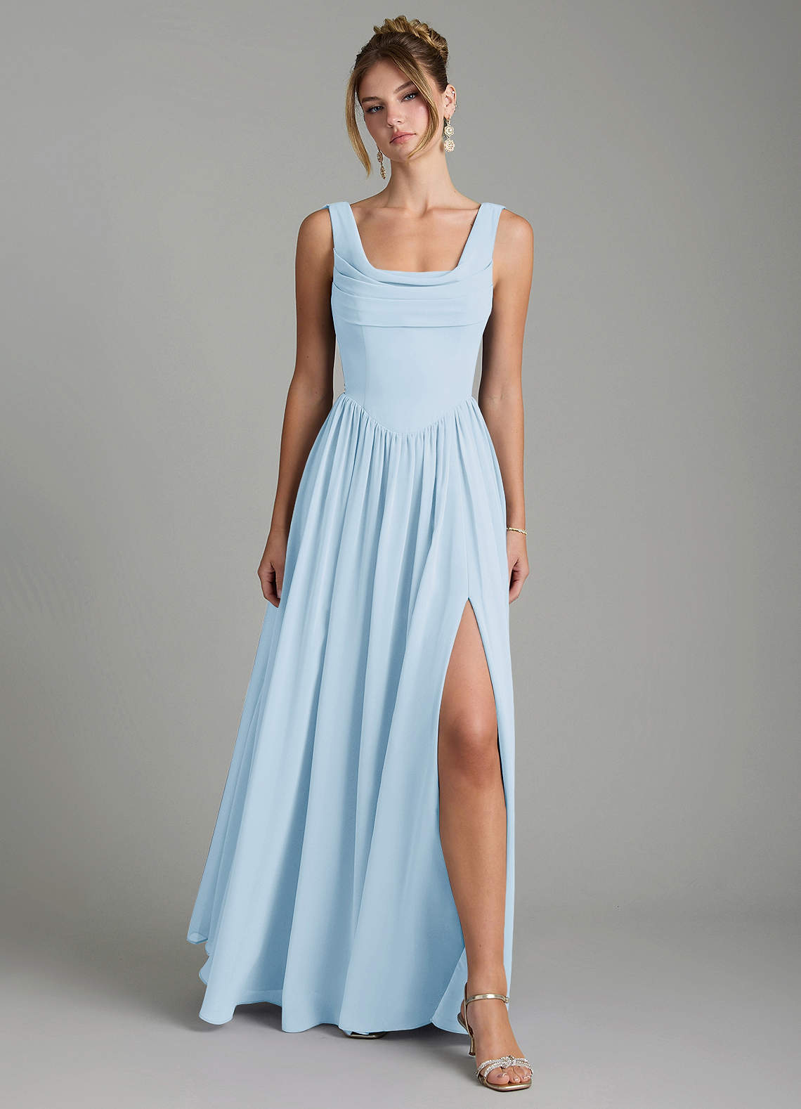 Novi A-Line Square-Neck Chiffon Bridesmaid Dress in Sky Blue