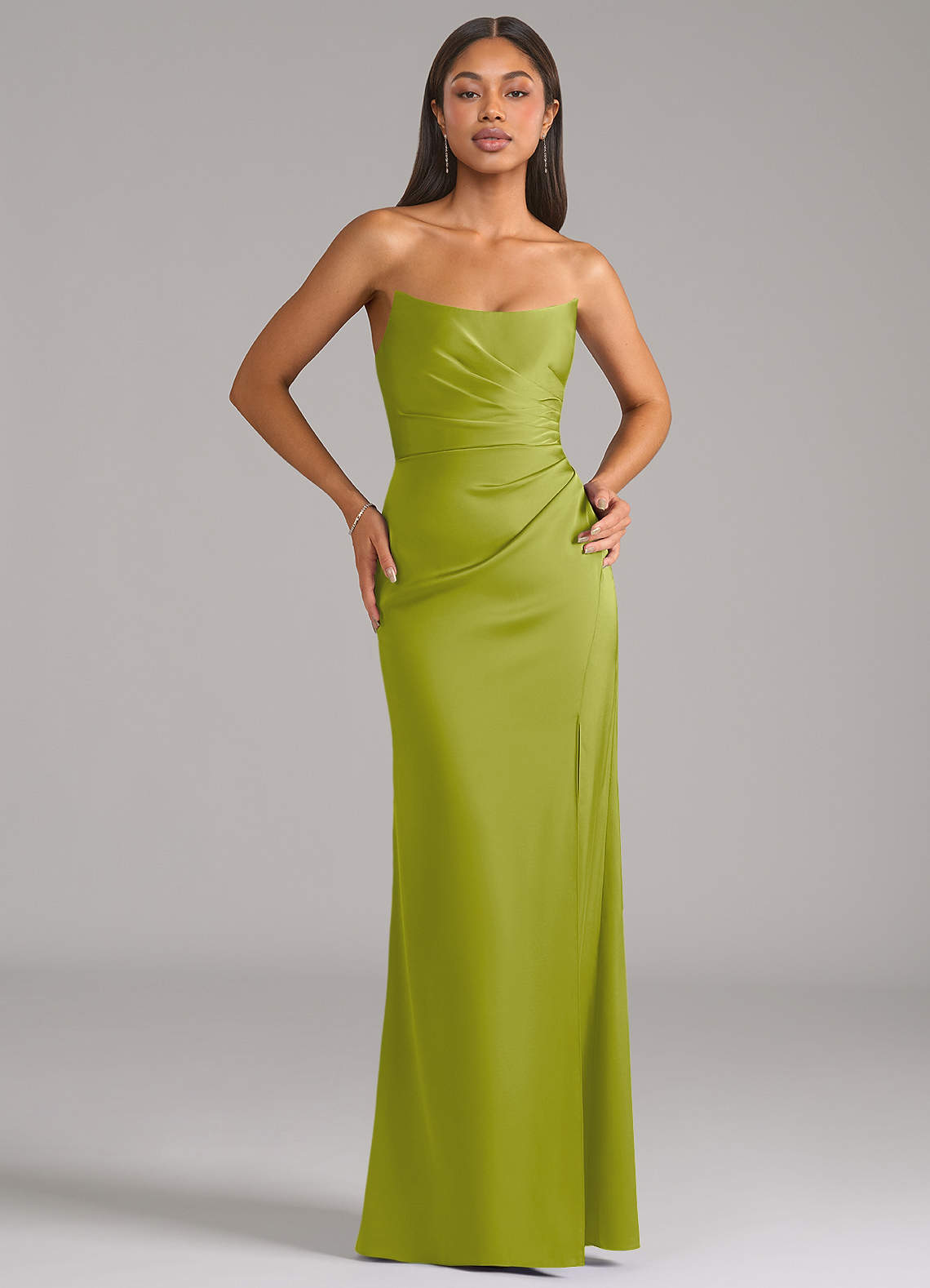 Marla Sheath Strapless Stretch Satin Bridesmaid Dress in Lemongrass