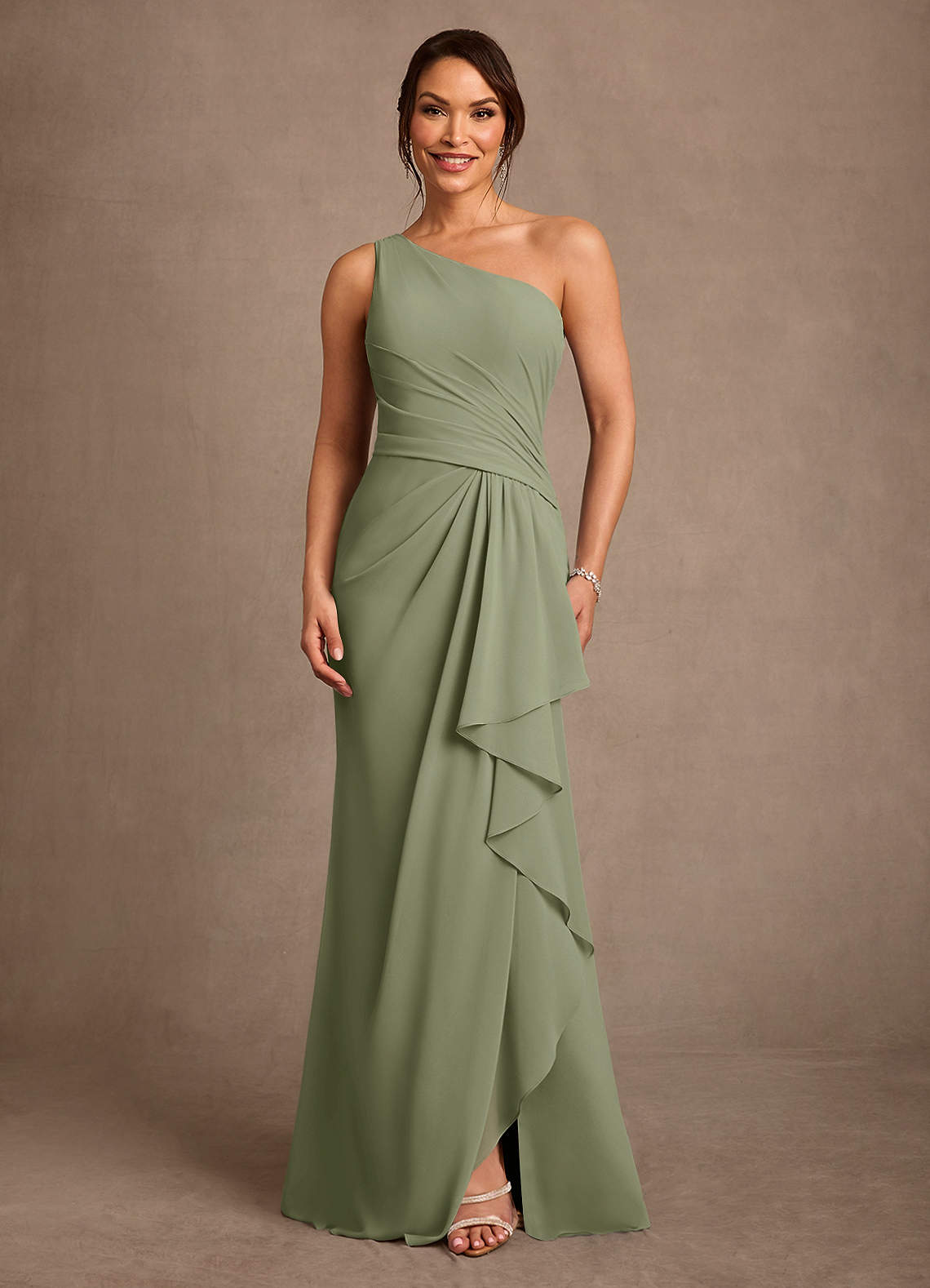 Floy Sheath One-Shoulder Chiffon Mother of the Bride Dress in Pistachio