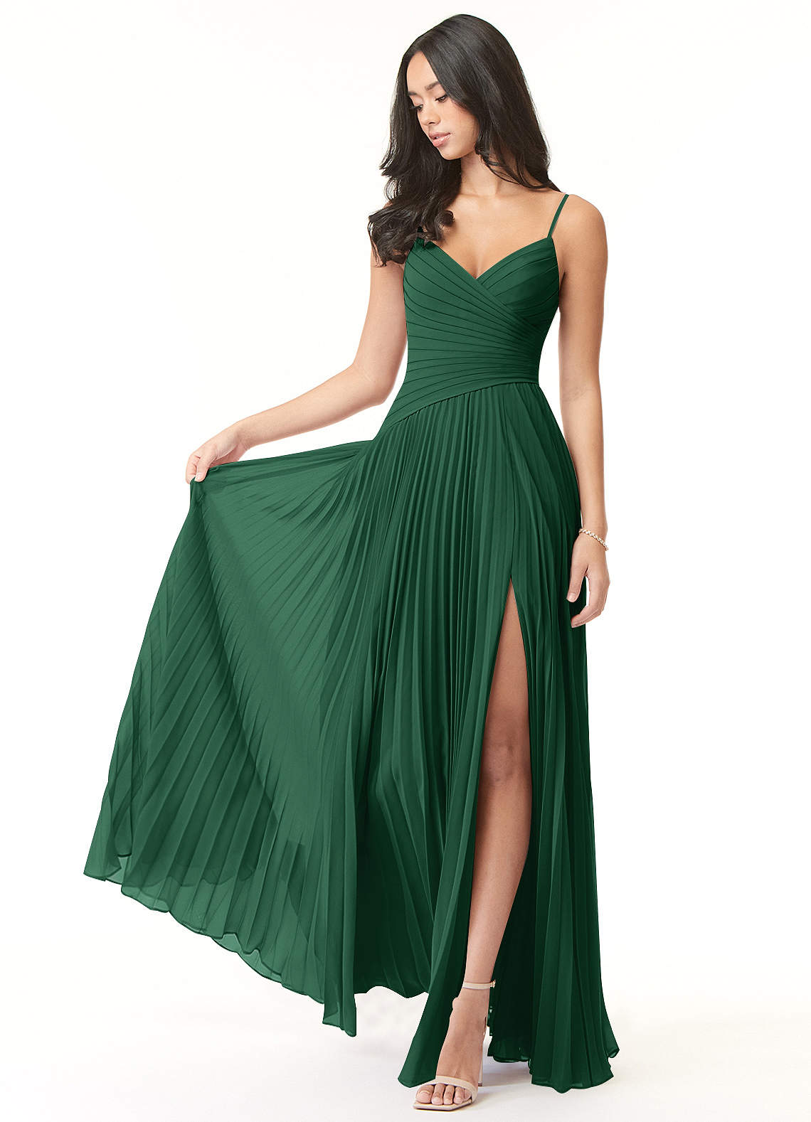 Vini A-Line V-Neck Chiffon Bridesmaid Dress in Dark Green