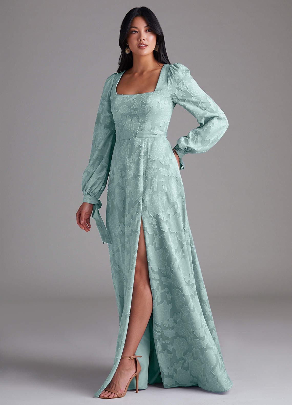 Leonia A-Line Square-Neck Stretch Satin Bridesmaid Dress in Mist