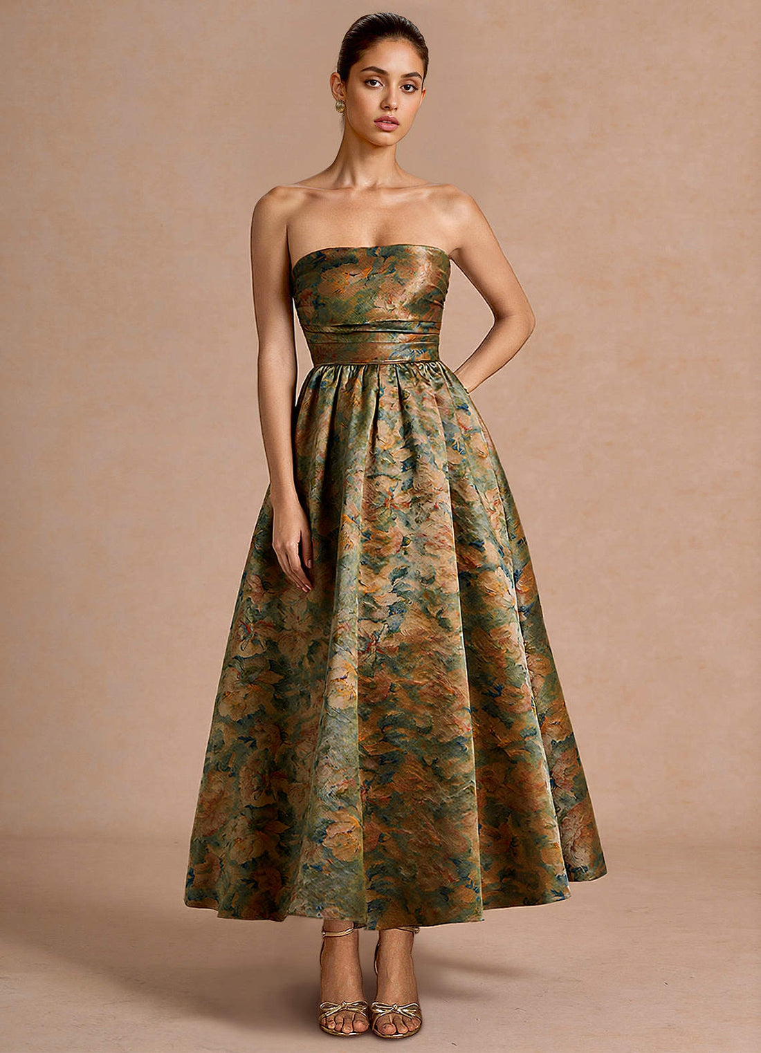 Ziva A-Line Off-the-Shoulder Floral Brocade Wedding Guest Dress in Vintage Teal
