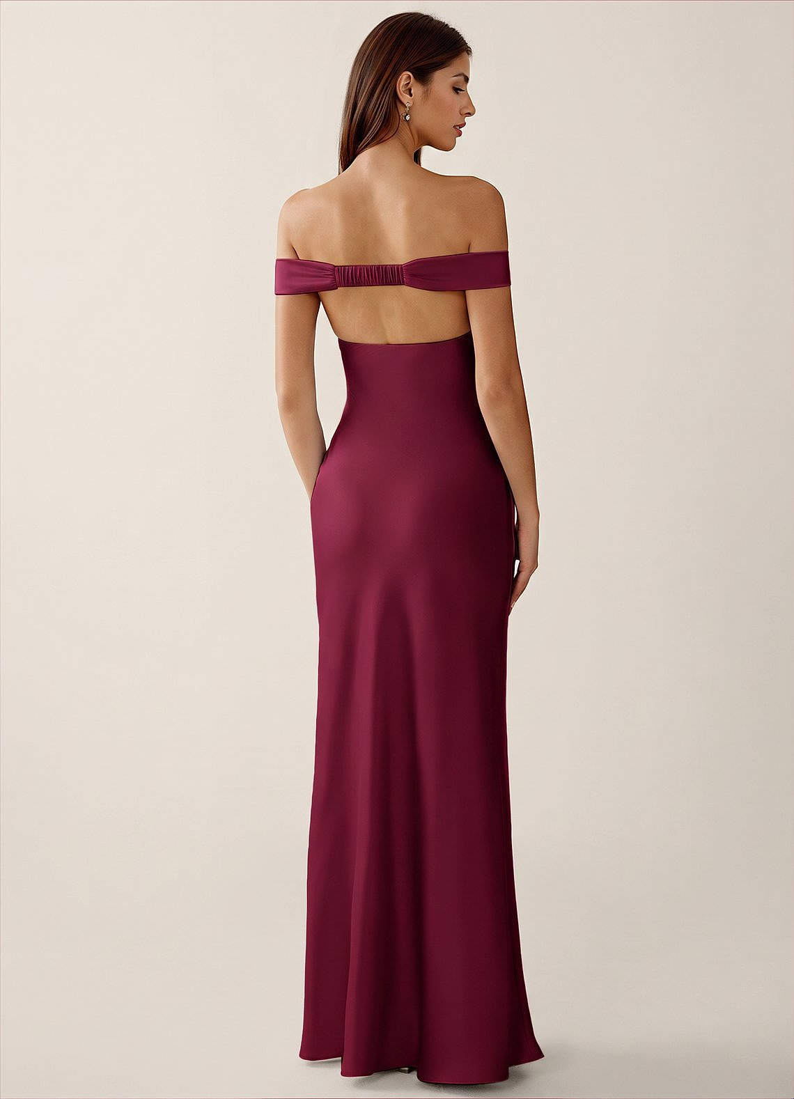 Gwendonme Sheath Off-the-Shoulder Satin Crystal Linen Evening Dress in Merlot