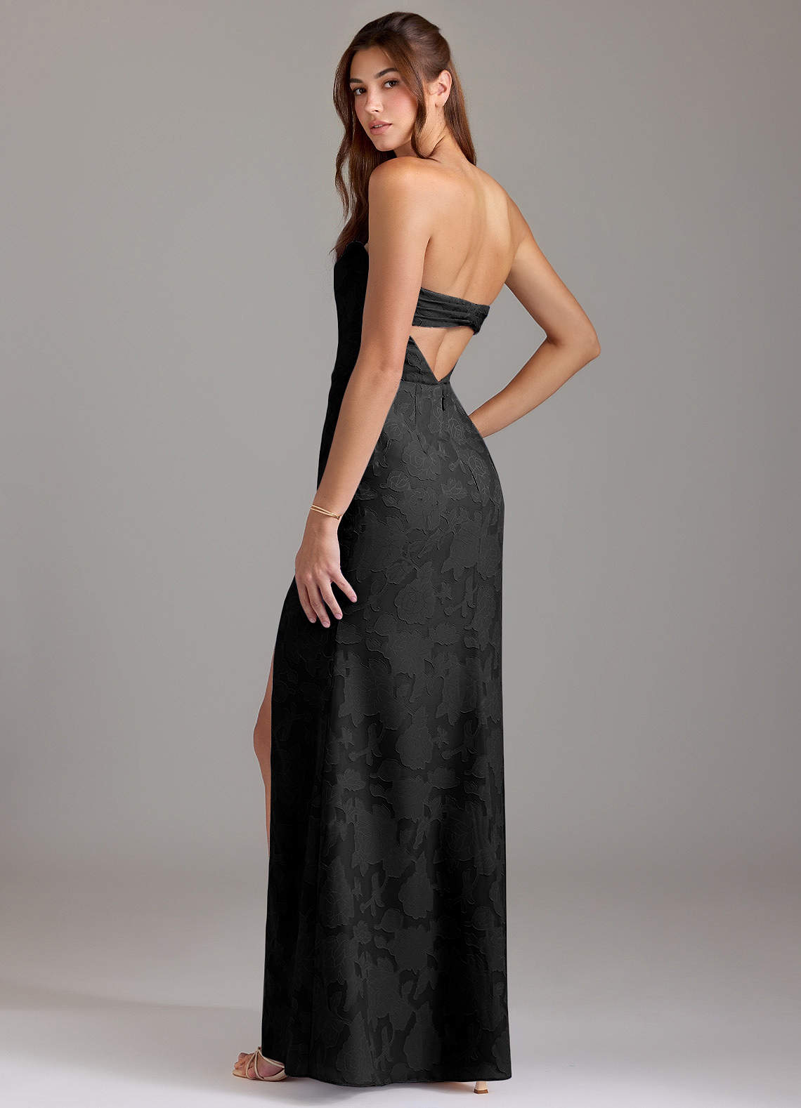 Leonis Sheath Strapless Floral Burnout Bridesmaid Dress in black