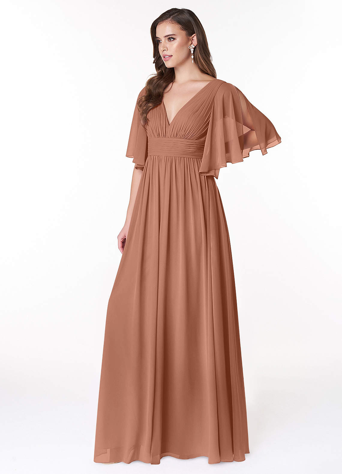 Temeka A-Line V-Neck Chiffon Bridesmaid Dress in Bronzer