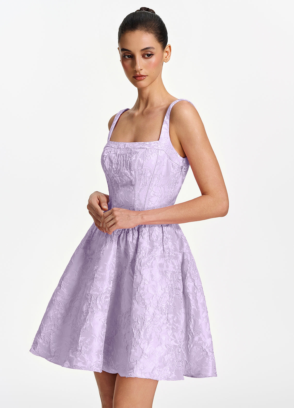 Lionelle Skater Mini Square-Neck Jacquard Prom Dress in Light Purple - photo 4