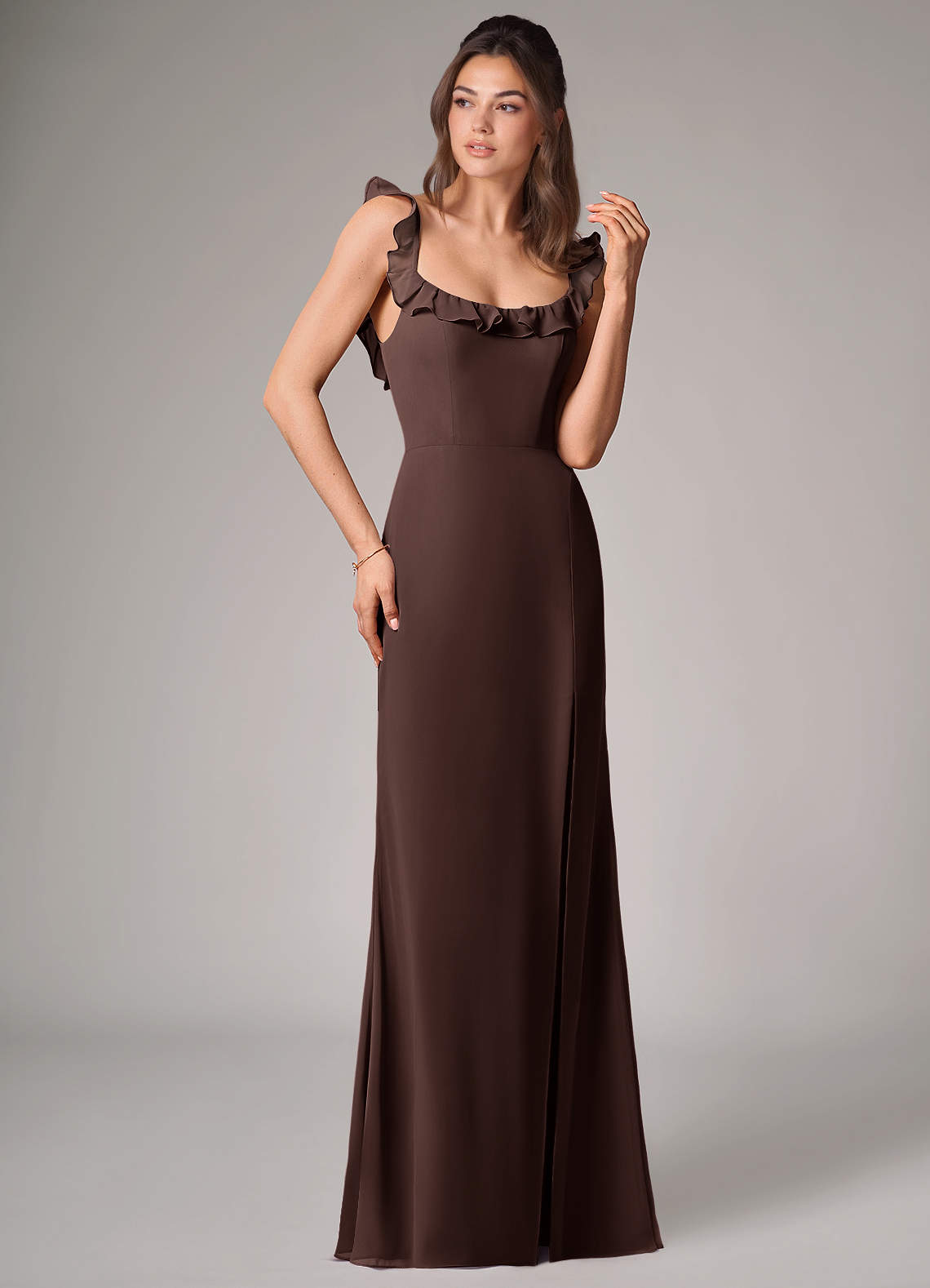 Callie Mermaid Scoop-Neck Chiffon Bridesmaid Dress in Ganache