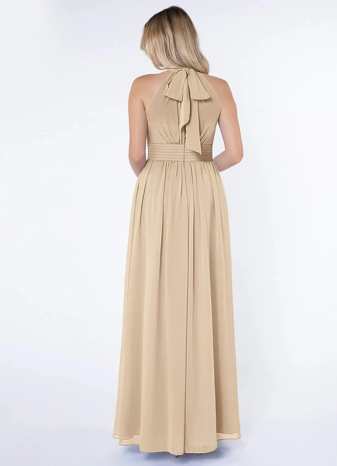 Iman A-Line Halter Chiffon Bridesmaid Dress in Champagne