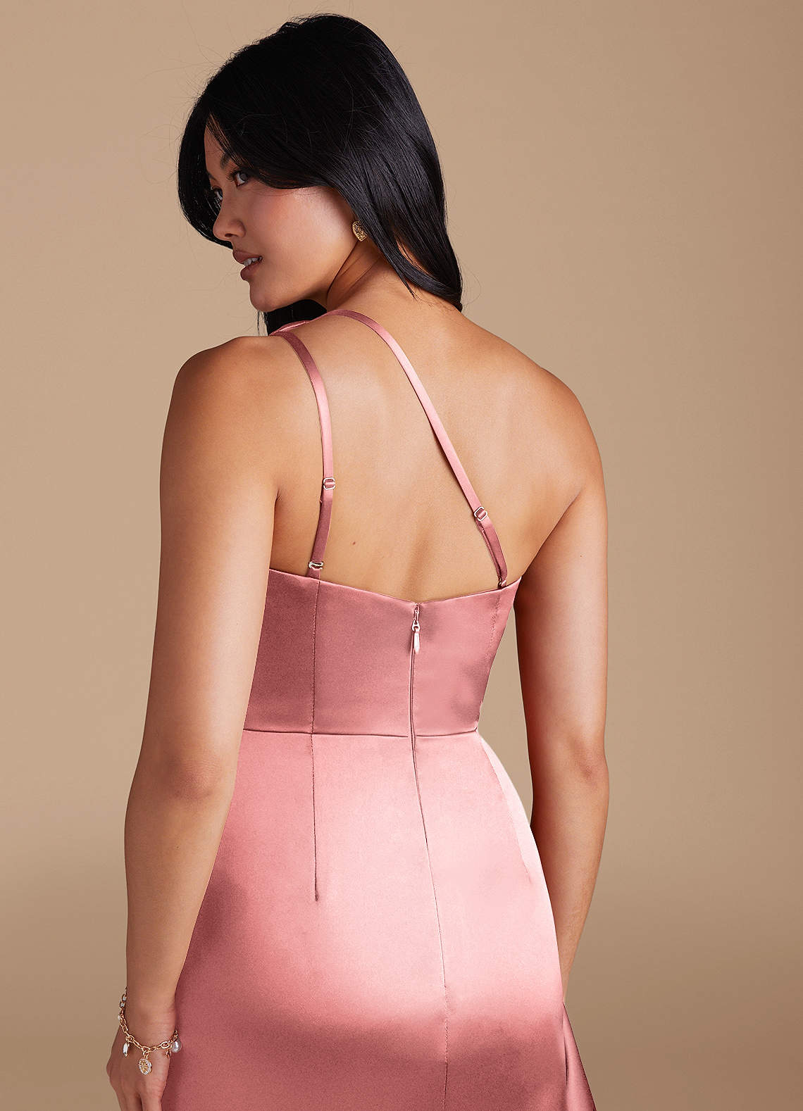 Latrice Sheath One-Shoulder Metallic Satin Bridesmaid Dress in Rosette