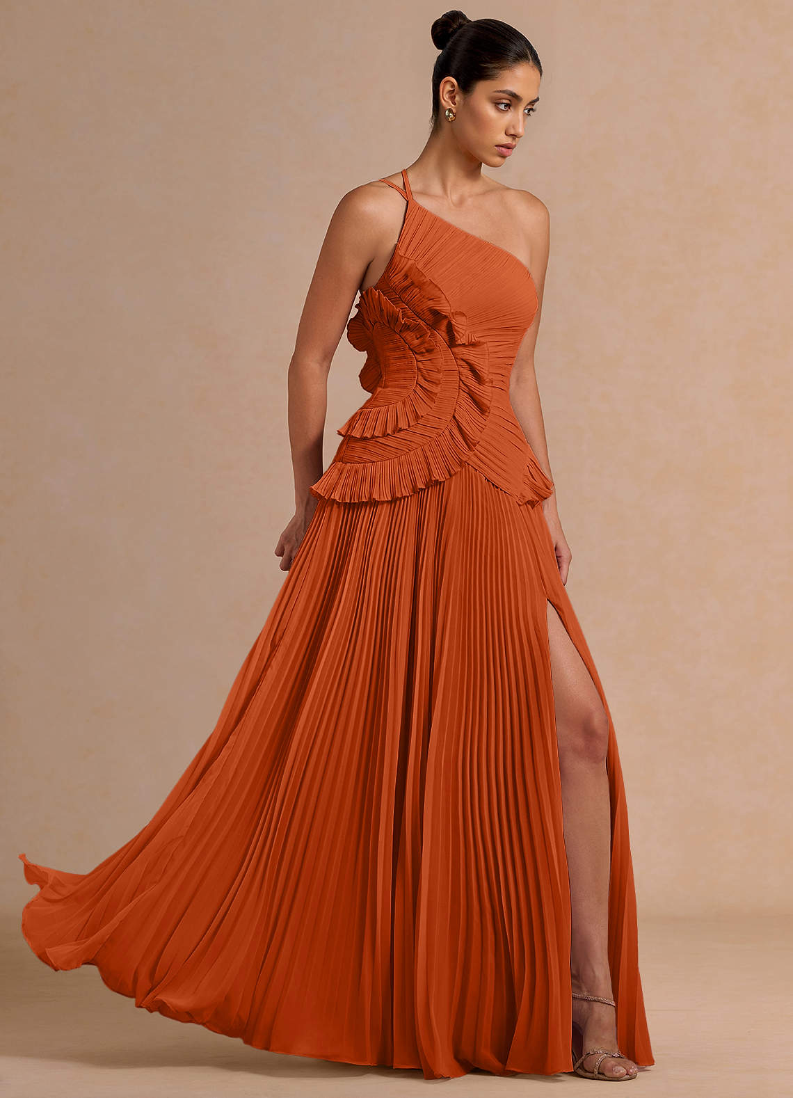 Melody A-Line One-Shoulder Chiffon Evening Dress in Rust