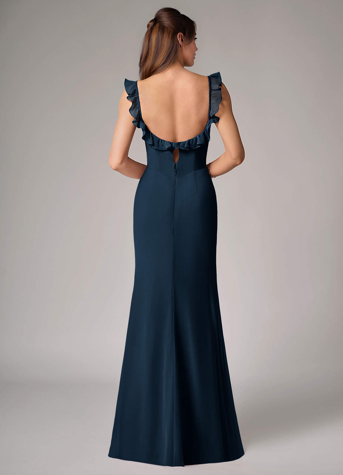 Callie Mermaid Scoop-Neck Chiffon Bridesmaid Dress in Dark Navy