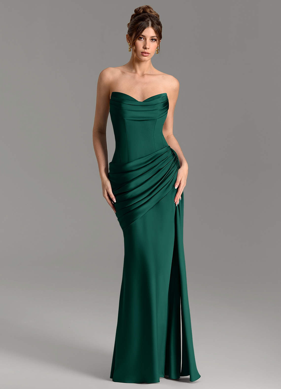 Zorah Mermaid Sweetheart Stretch Satin Bridesmaid Dress in Emerald