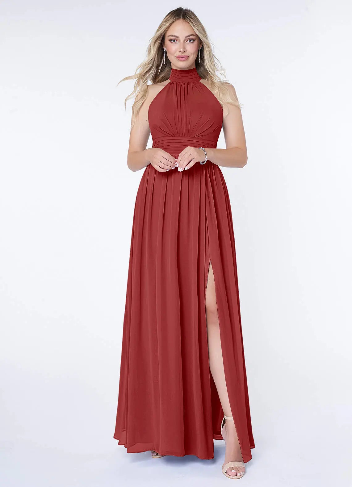 Iman A-Line Halter Chiffon Bridesmaid Dress in Rust