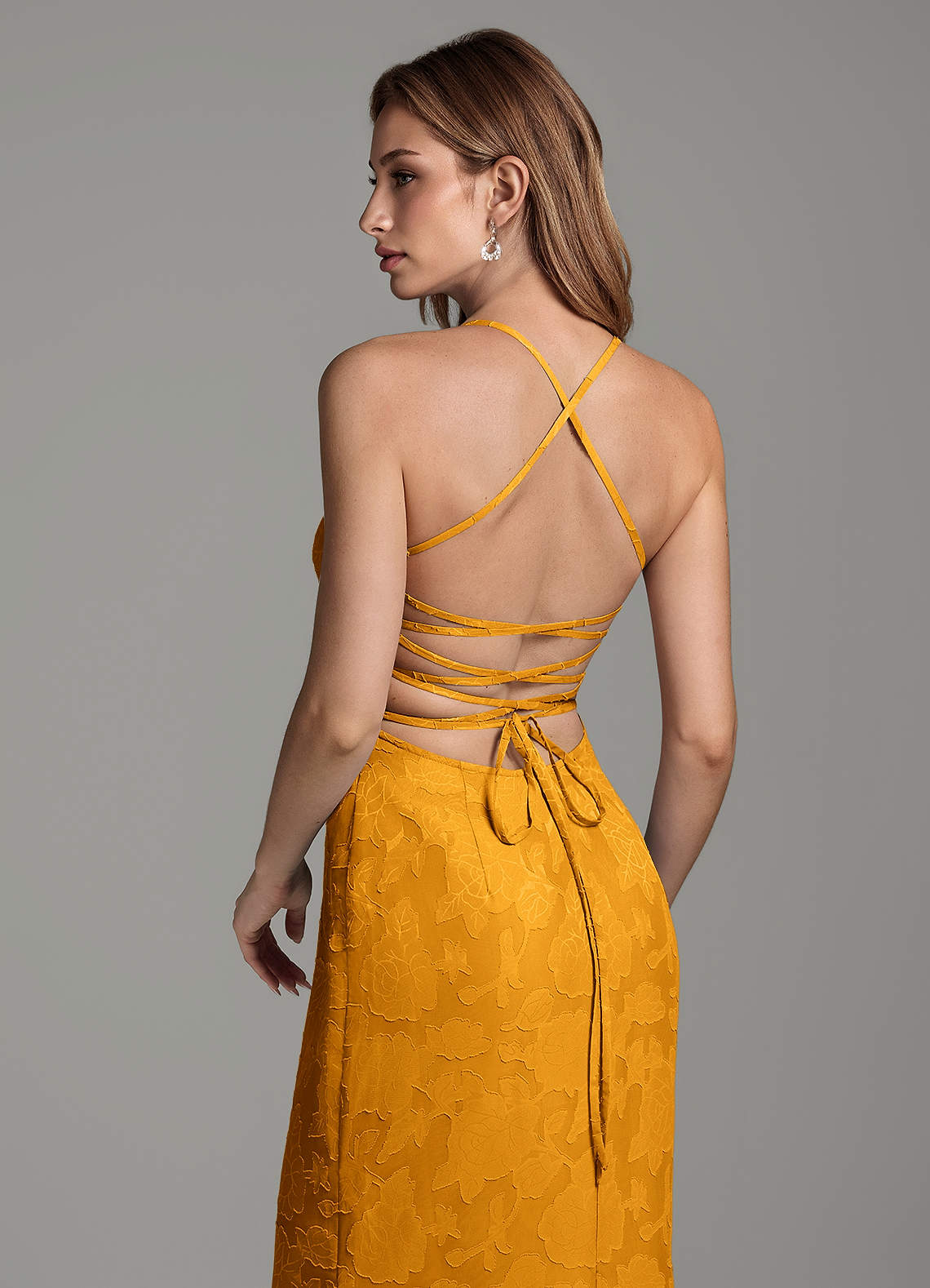 Dara Mermaid Sweetheart Floral Burnout Bridesmaid Dress in butterscotch