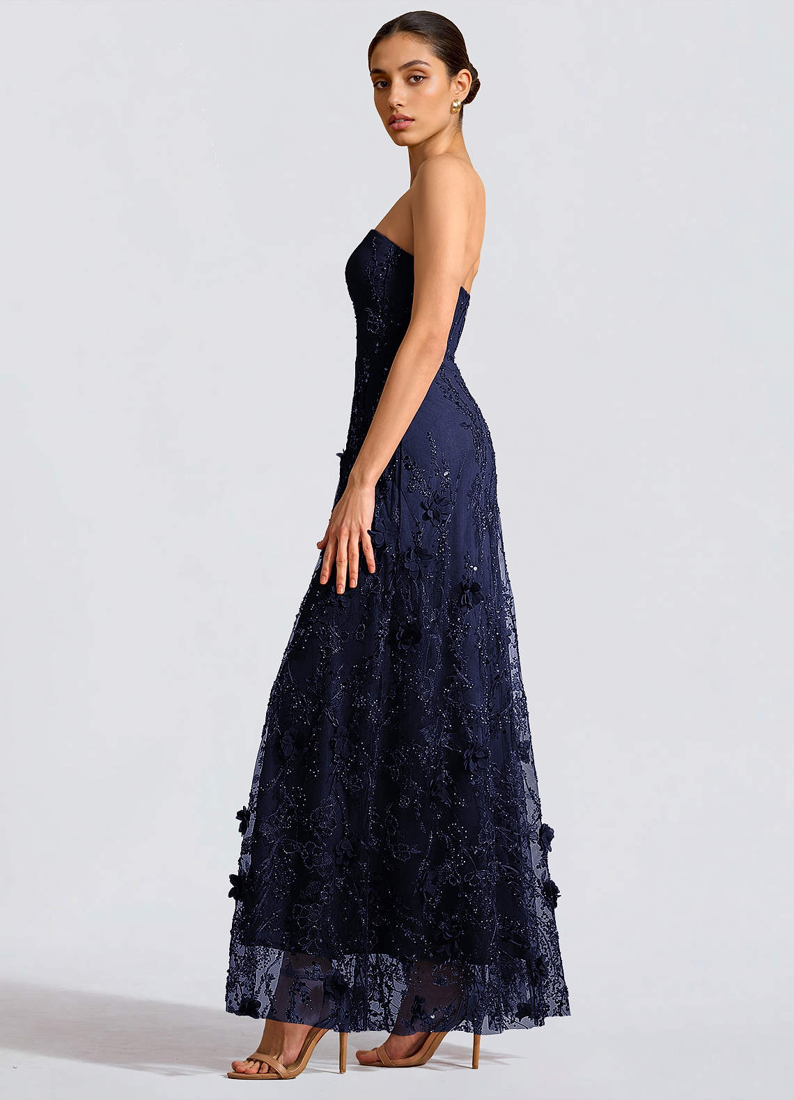 Fairuza A-Line Straight-Neck Tulle Wedding Guest Dress in Navy