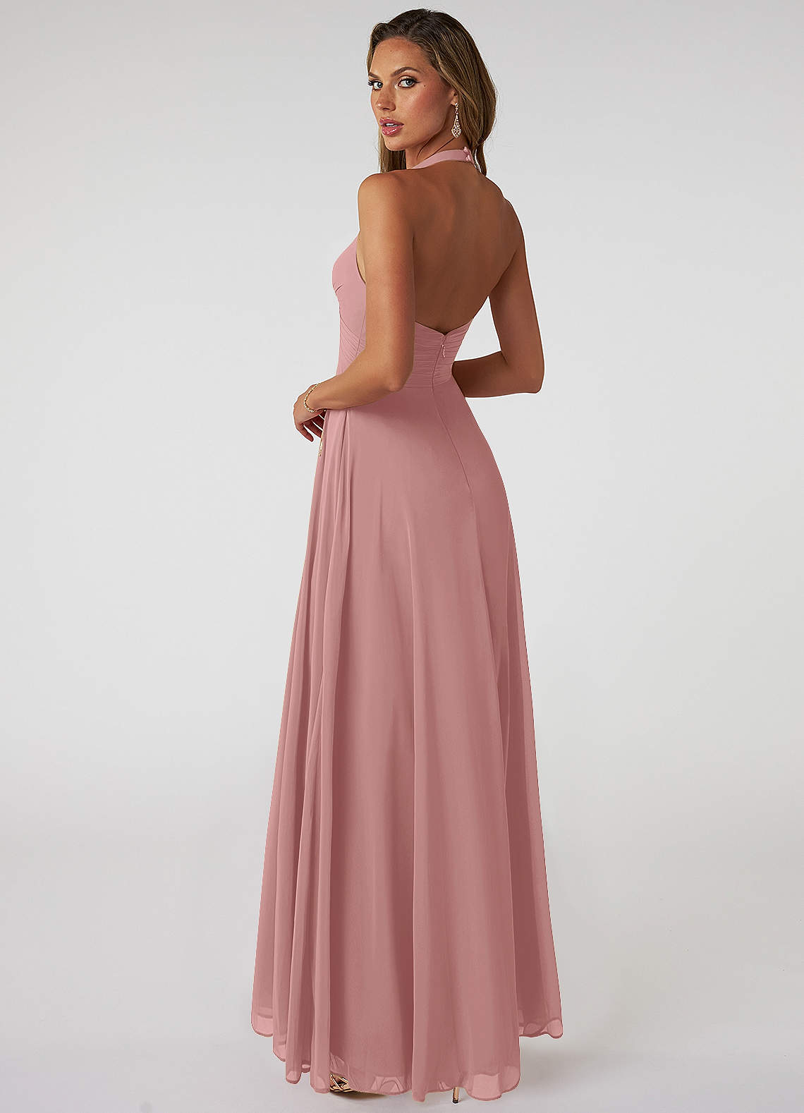 Tessie A-Line V-Neck Chiffon Bridesmaid Dress in dusty rose