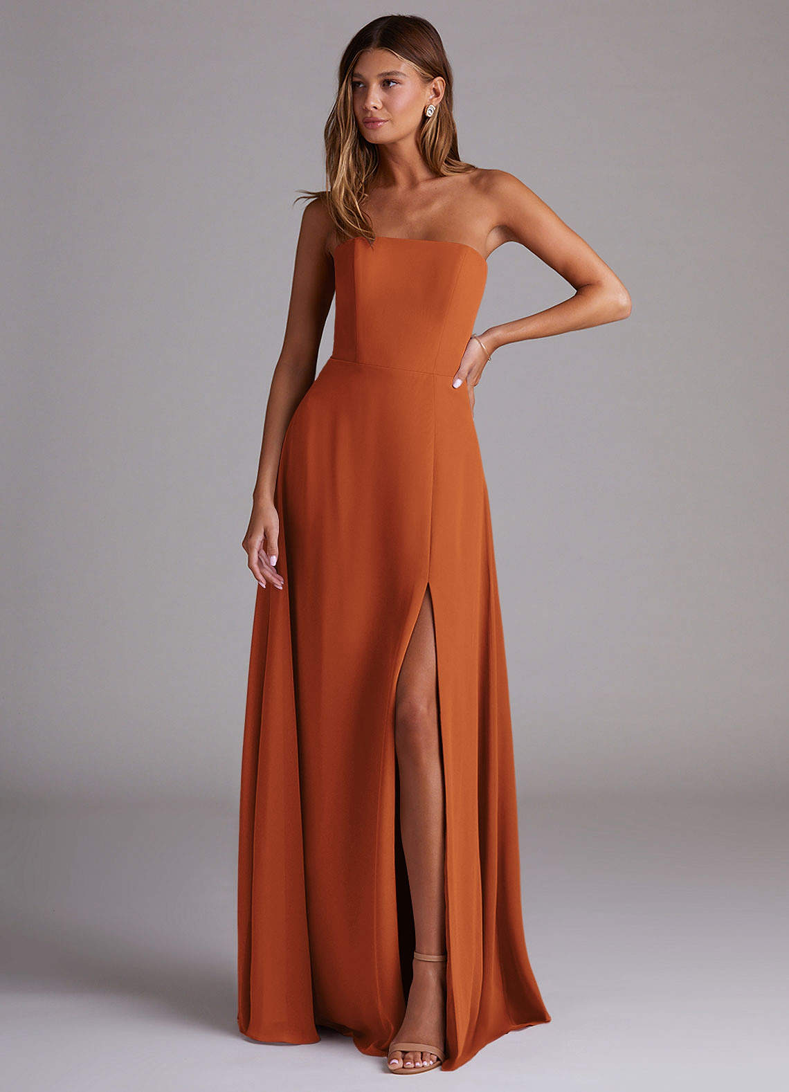 Wren A-Line Straight-Neck Chiffon Bridesmaid Dress in Cinnamon