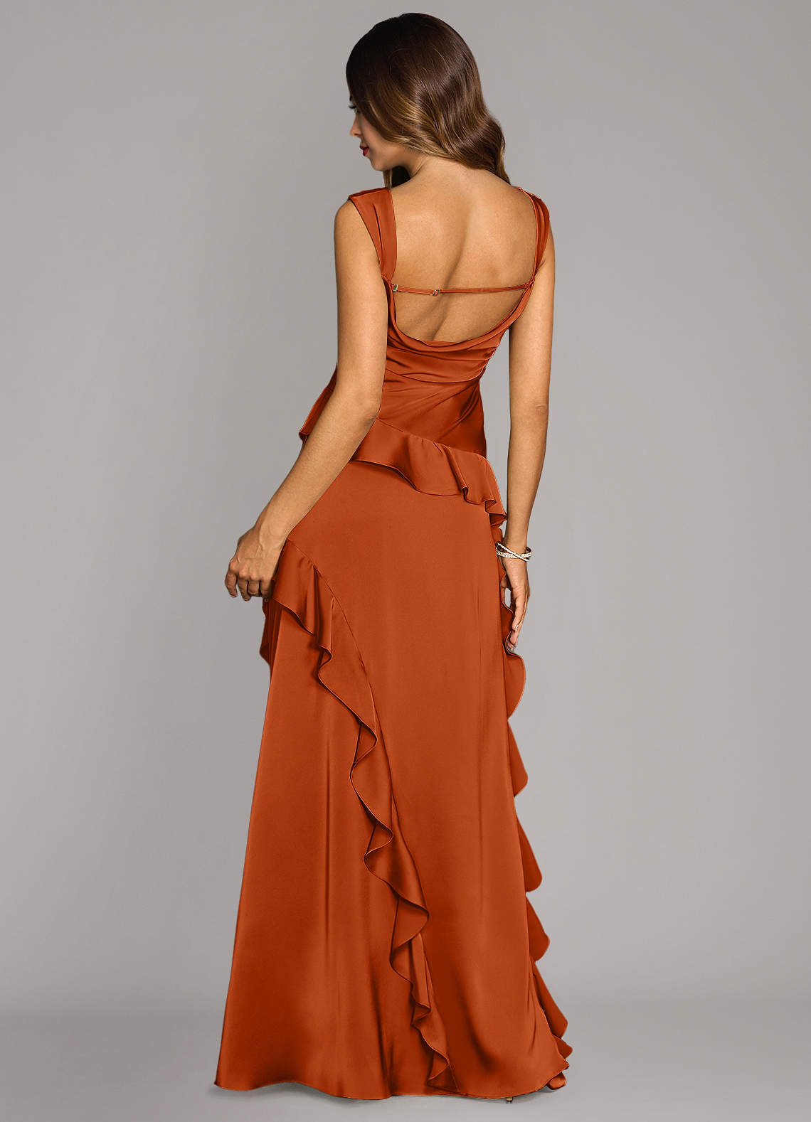 Sloane A-Line Sweetheart Stretch Satin Bridesmaid Dress in Burnt Orange